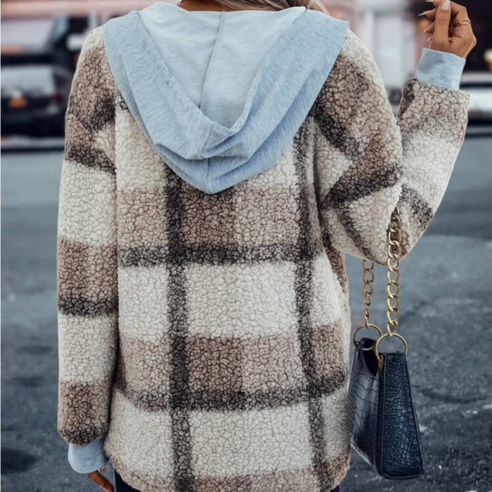 New plaid print hooded Teddy jacket - Picture 5 of 7
